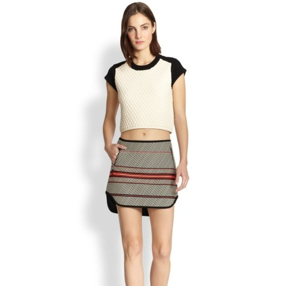 Rag & Bone New York Angular Stripe Embroidered Mini skirt Black White Pink - Picture 12 of 16